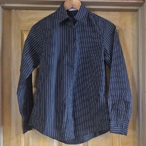 Chef Works Long Sleeve Button Up Black With White Pinstripe Shirt Size XS Womens